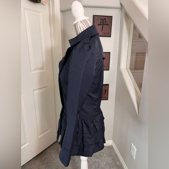 Express NWOT Navy Blue Double Breasted Pocket Ruffle Peplum Pea Coat Jacket XS - Picture 4 of 13